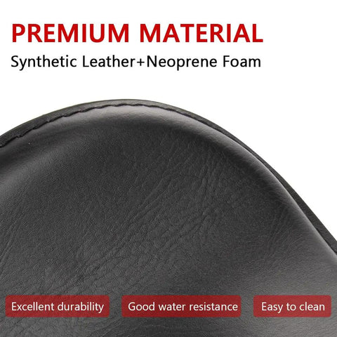 Close-up of synthetic leather and neoprene foam on Leather Motorcycle Solo Seat With 3 Inch Spring Bracket Kit Hard Bottom In Black Finish