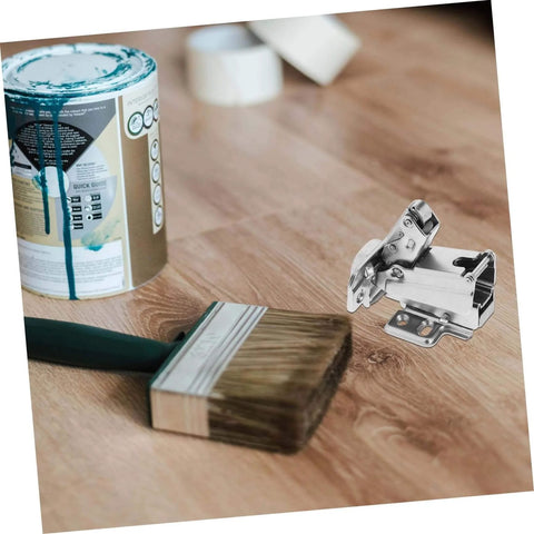 Soft Close Cabinet Hinges With Quiet Damping For Full Overlay Kitchen Cabinets And Face Frame Hardware 2 Pack Durable Steel Silver Finish Ideal For Wardrobes And Shoe Cabinets Easy To Install next to paint can and brush on wooden floor