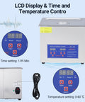 Heavy Duty 10 Gallon Ultrasonic Cleaner 240W Transducer And 300W Heater 40KHz showing LCD display for time and temperature control
