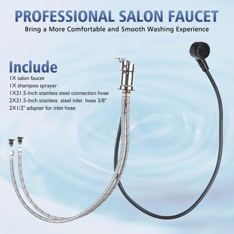 Pro Grade Brass Shampoo Bowl Faucet And Sprayer Kit For Salon Backwash Unit with hoses and adapter display