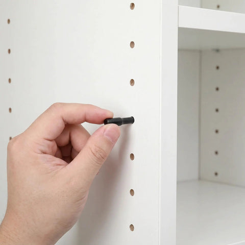 Inserting a Heavy Duty Metal Shelf Peg Set With Rubber Covers For Bookcase And Closet Cabinets Carbon Steel Adjustable Pins