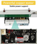 Pro Level Automatic Commercial Bag Sealer Machine With Built In Inkjet Printer High Speed Heat Seal System 110V showing powerful copper motor and interior components.