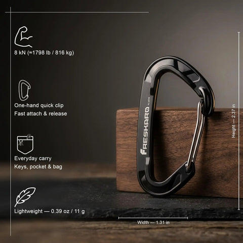 Heavy Duty Wire Gate Carabiner Clip Set 7075 Aluminum Lightweight Mini Carabiners 5 Pack on display, ideal for keychain