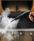 Heavy Duty Steam Cleaner Kit Packing One Thousand Fifty Watts Of Scalding Vapor For Forty Five Minutes Of No Sweat Scrubbing on grill.