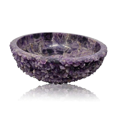 Handmade Amethyst Vessel Sink Twenty Four Inch Wide Basin Top Mount Wash Bowl With Dope Glossy Glaze Sleek Modern Lines, purple stone design.