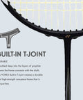 Close-up of Muscle Power 29 Carbon Graphite Badminton Racket T-joint with built-in one-piece design.