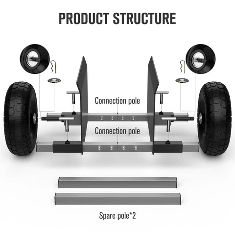 Moving Adjustable Panel Dolly With 10 Inch Solid Rubber Wheels 1000 Lbs Load Capacity Heavy Duty Material Handling For Panels Slabs Plywood Doors Granite Drywall And More Black product structure with wheels and spare poles