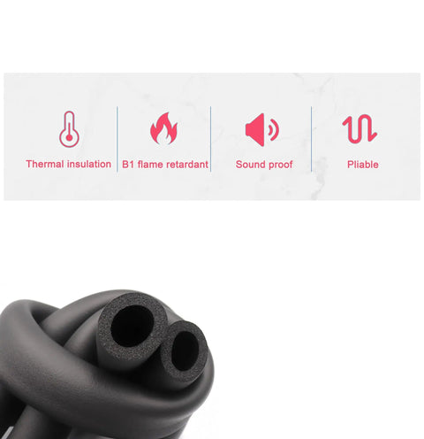 2 Inch ID Pipe Insulation Foam Tube 6 Ft Black Nitrile Rubber Tough Protector Cover For AC Units features and coiled view
