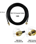 18 Foot SMA Extension Cable With SMA Male To Female Connector for SDR Radios, RG174 Coax cable with connectors displayed