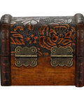 Wooden box with floral design featuring 40 Pieces Antique Bronze Butterfly Hinges For Tiny Jewelry Boxes, Dollhouse Cabinets, And Miniature Woodworking Projects, 20 By 17 Mm Iron Hinges With Rust Resistant Plating And Included Screws installed on the back