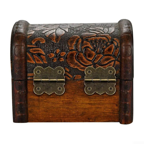 Wooden box with floral design featuring 40 Pieces Antique Bronze Butterfly Hinges For Tiny Jewelry Boxes, Dollhouse Cabinets, And Miniature Woodworking Projects, 20 By 17 Mm Iron Hinges With Rust Resistant Plating And Included Screws installed on the back