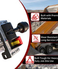 PTO Air Shift Control Valve With Push To Connect Fittings, shown next to an operating dump truck, highlighting heavy-duty construction.