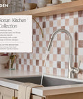 Top Shelf Pulldown Kitchen Faucet In Slick Spot Resist Stainless Steel with 360 swivel spray wand over a sink.