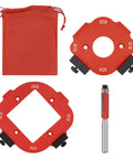Heavy Duty Aluminum Router Corner Radius Template Kit Including Eight Radius Measurement Options For Butter Smooth Woodworking Edge Profiling And Router Table Jig Setup That Guarantees Zero Headaches - includes red jigs and tools.
