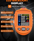 LCD display of 4 In 1 Infrared Temperature Gun With K Type Probe showing various indicators and settings.
