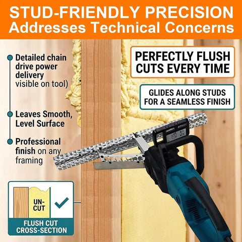 Heavy Duty Foam Planer Saw Works Like A Charm For Open Closed Cell Insulation Trimming With 1800W Motor, cutting foam flush against studs.