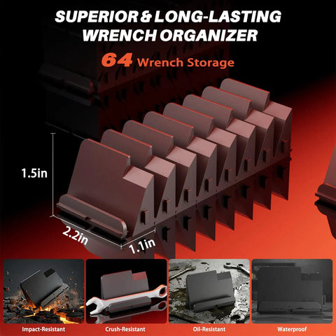64 Piece Modular Wrench Organizer Set For Tool Drawers With Customizable Grid And Metric SAE Labeling, side view