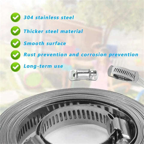 Heavy Duty 2 Pack Stainless Steel Pipe Clamp Bands With Adjustable Hose Clamps For 12 Feet Of Durable Rigid Core Gripping Power That Locks Tight And Never Slips Under Heavy Pressure Or Rough Conditions. 304 stainless steel clamp band roll