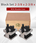 Top Notch Pro Grade V Block With Clamp Set, Hardened Steel 58-60 HRC, 90 Degree V Block Pair For Precision Machining, 2-3/8 x 2-3/8 x 2 Inches, Multi Use Gauge, Precise 0.0002 Tolerance, Wooden Case, with wooden case
