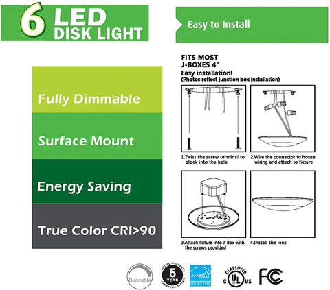 Installation instructions for 7.5 Inch Flush Mount LED Ceiling Light With Dimmable Disk Lights 1100 Lumens 4000K Cool White 120V