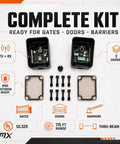 UL325 Thru-Beam Photoeye Kit For Gates And Doors With 5 To 115 Ft Range IP65 Detachable Transmitter And Receiver Four Monitoring Interfaces Including NC 10K Two-Frequency And Three-Frequency Pulse, complete kit components