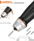 Close-up of Compact 24W Engraving Pen Delivers Badass Performance At Five Speeds with tungsten carbide bits and cushioned handle.