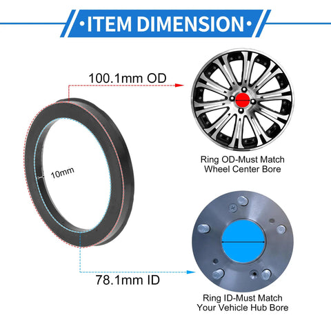 Heavy Duty Wheel Center Bore Adapters For A Smoother Cruise And Zero Shaky Vibes Down The Highway Hub Rings 100.1mm OD and 78.1mm ID.
