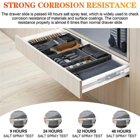 Open drawer with Pair Of 3-Section Soft Close Full Extension Ball Bearing Side Mount Drawer Slides 100 LB Capacity 20 Inch Length