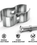 8 Piece Chain Link Fence Panel Clamps for One and Three Eighths Inch Cage Dog Kennel Panels shown with carriage bolt.