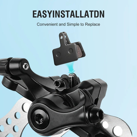 4 Pairs Disc Brake Pads For Mountain Bikes With Resin And Semi Metallic Compound displayed with installation guide