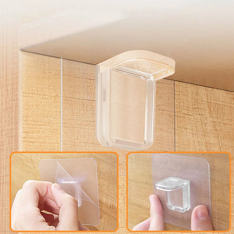 Heavy Duty Self Stick Shelf Brackets No Drill Adhesive Bracket Kit For Kitchen Cabinet Closet Bookshelf, clear 2.67 inch install.