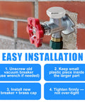 Easy Install Vacuum Breaker Repair Kit For Outdoor Sillcock Valves Anti Siphon Frost Free Hose Bib Spigot Replaces VACVBKX1B ASSE 1019 A Durable Brass Cap And O Ring Plunger Seal Included with installation steps text on sillcock valve