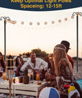 Heavy Duty Outdoor String Light Poles 9 Foot Metal Poles With 7 Prong Base And Two Hooks For Backyard Garden Patio Deck