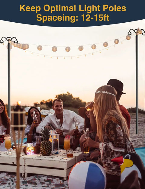 Heavy Duty Outdoor String Light Poles 9 Foot Metal Poles With 7 Prong Base And Two Hooks For Backyard Garden Patio Deck