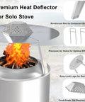 Heat Deflector For Bonfire And Fire Pit 19.5 Inch, 304 Stainless Steel With Carrying Handle And 3 Leg Stand shown over bonfire