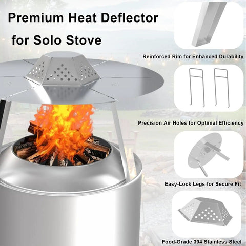 Heat Deflector For 19.5 Inch Bonfire Fire Pits With 304 Stainless Steel Diffuser showing reinforced rim and easy-lock legs