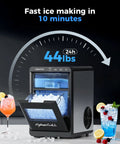 Chewable Nugget Ice Maker Countertop 44 Lbs Per Day Pebble Sonic Ice Machine That Keeps Drinks Cold Fast With Self Cleaning Removable Water Tank See Through Window For Home Kitchen Office displaying fast ice making