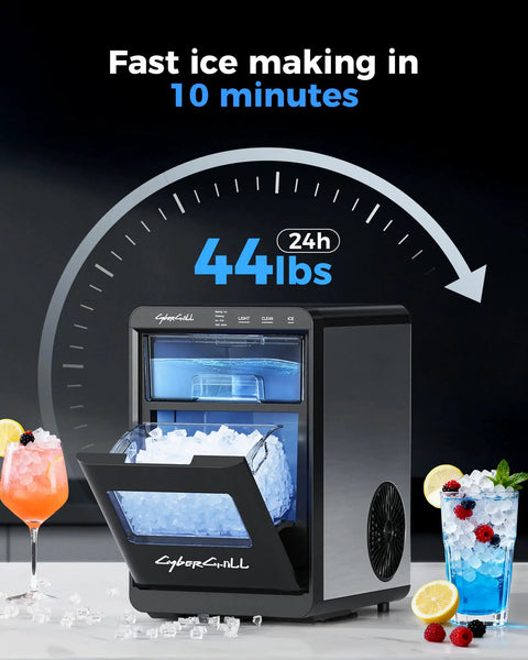 Chewable Nugget Ice Maker Countertop 44 Lbs Per Day Pebble Sonic Ice Machine That Keeps Drinks Cold Fast With Self Cleaning Removable Water Tank See Through Window For Home Kitchen Office displaying fast ice making