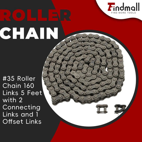 Heavy Duty 35 Roller Chain Kit, 160 Links, 5 Feet, Includes 2 Connecting Links And 1 Offset Link, Fits Go Kart And Mini Bike