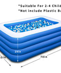 Epic 70x55x29 Inch Inflatable Family Pool For Adults With Heavy Duty Puncture Resistant Construction Outdoor Backyard Water Party Easy Setup Large Size For Garden And Summer Splash, showing blue rectangular pool with balls inside