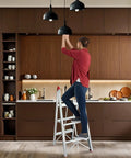 3 Step Folding A Frame Ladder, Portable Lightweight Aluminum, Dual Axis Fold Design, Ultra Compact Grab And Go For Home, Garage And DIY Projects, Easy to carry in kitchen
