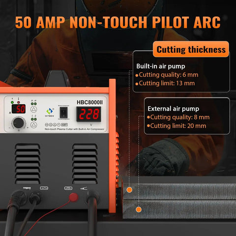 Built In Air Compressor Plasma Cutter With Non Touch Pilot Arc 50 Amp 220V Digital Inverter IGBT control panel display