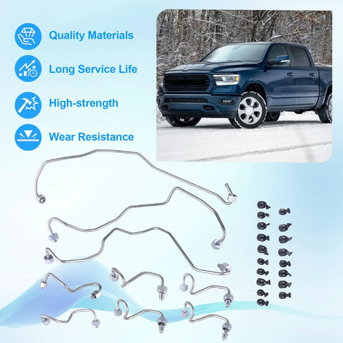 Premium Fuel Injector Lines For Dodge Ram 1500 And Grand Cherokee 2014 To 2019 With 3.0l V6 Engine Direct Fit Replacement Part 68334956AA, stainless steel lines and fittings