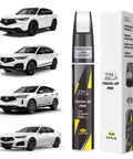 Acura Platinum White Pearl Touch Up Paint Kit 2 in 1 Car Scratch Remover with Pen Tip and Brush next to Acura models