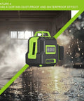 40 Inch 360 Degree Green Laser Level With Tripod Self Leveling Pulse Mode And Twin Li Ion Battery Go To DIY Tool against dust and water.