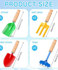 24 Piece Kids Gardening Tools Set With Wooden Handles Including Shovel Rake Fork And Trowel Metal Beach Sandbox Toys sizes