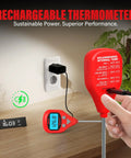 Charging 40 Inch Leave-In Digital Meat Thermometer With External Probe, IP67 Waterproof, in a kitchen setting.