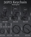 265 Piece Matte Black Swivel Snap Hooks And Heavy Duty Key Rings Set With Lobster Clasps And Jump Rings in various sizes for keychain making.