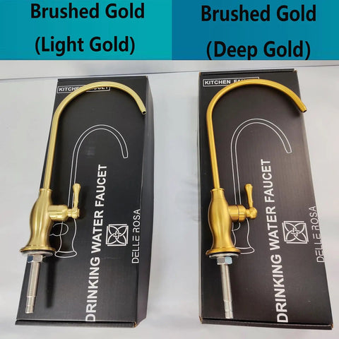 Brushed Gold Drinking Water Faucet For Under Sink RO System, Stainless Steel Filter Faucet with Quick Connectors, top view