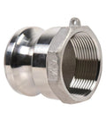 Two Pack Heavy Duty 1 5 Inch Camlock Fittings Solid 316 Stainless Steel Quick Connect Hose Couplers close up of female NPT threaded base